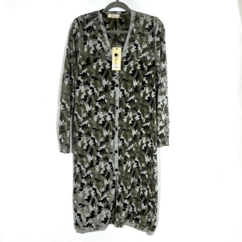 ELAN Long Cardigan Duster Boho Camo Camouflage Lightweight  Sz M